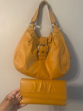 Coach Soho Lynn Mustard Yellow Leather Hobo Bag with Matching Wallet